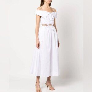 Jonathan Simkhai Ansley Poplin Off-The-Shoulder Cutout A-Line Midi Dress-size XS